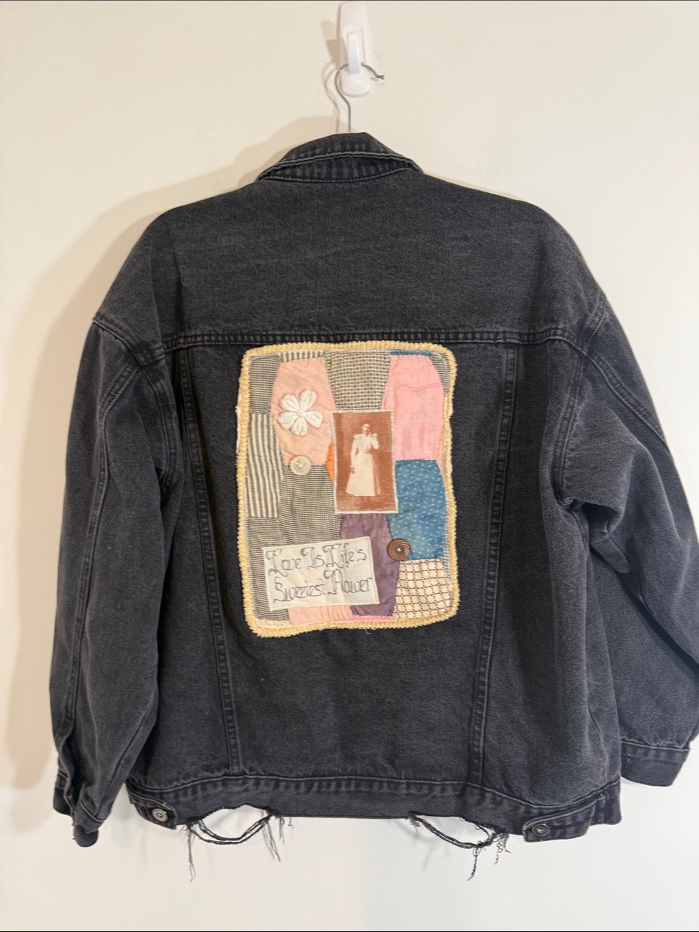 Oversized Upcycled jacket with buttons and quilted back size small